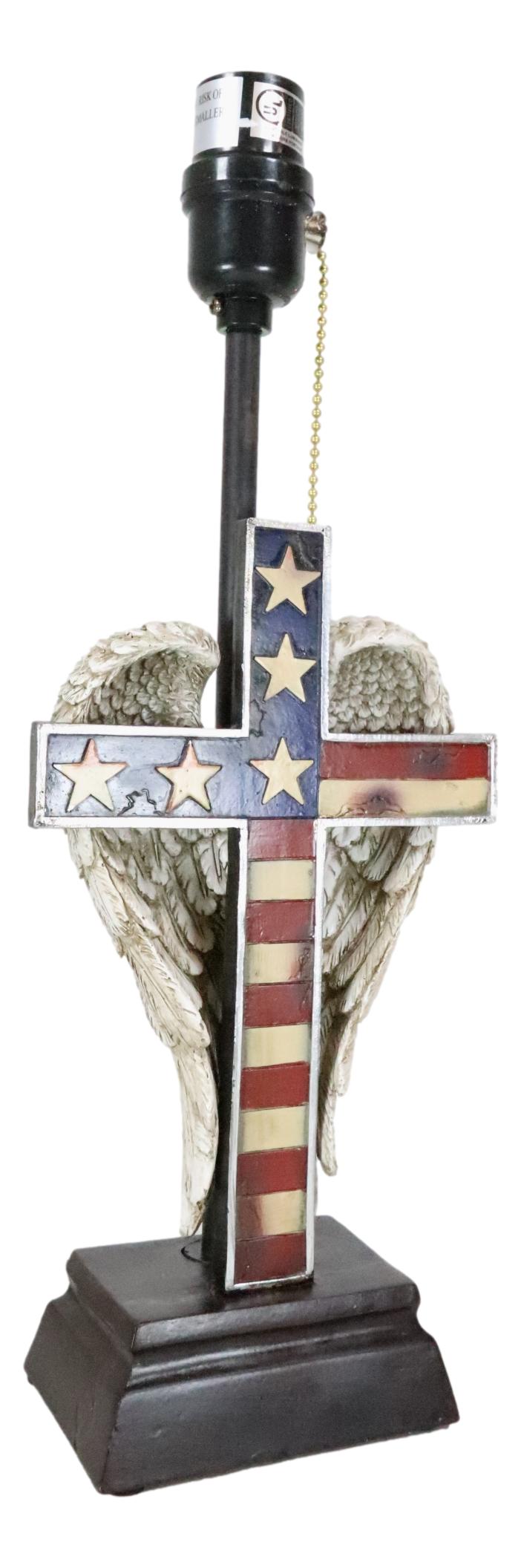 Country Rustic Western Old Faithful American Flag Silver Angel Wings Table Lamp - Ebros Gift