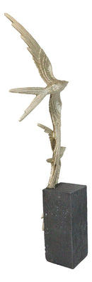 Gold Leaf 2 Acrobatic Raptor Swallow Birds In Flight On Black Base Figurine 19"H