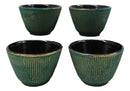 Pack Of 4 Green With Gold Hues Cast Iron Tetsubin Textured Tea Cups 3oz