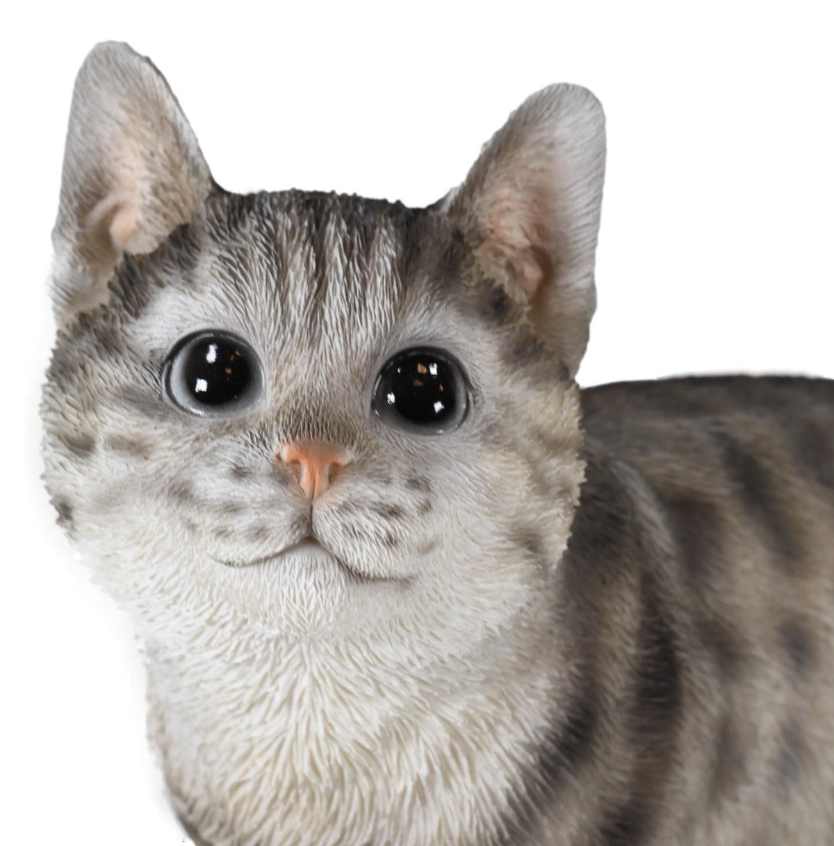 Standing Feline Gray Tabby Cat Kitten Figurine With Realistic Glass Eyes Decor