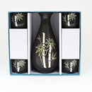 Charcoal Grey Bamboo Forest Porcelain Sake Carafe Flask And 4 Ochoko Cups Set