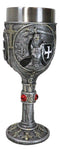 Medieval Templar Crusader Dark Knight Suit of Armor On Horse Wine Goblet Chalice