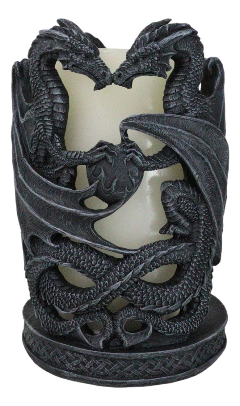 Celtic Dual Dragons Earth Guardians Candleholder Pen Bottle Holder Figurine