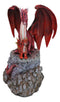 Red Fire Elemental Dragon with Baby Hatchling Standing On Rock Cliff Figurine