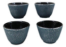 Pack Of 4 Royal Blue Cast Iron Tetsubin Textured Surface Tea Cups 3oz