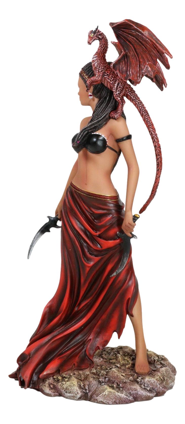 Tribal Warrior Dragon Witch Ebony Princess Meike Holding Falcata Blades Statue