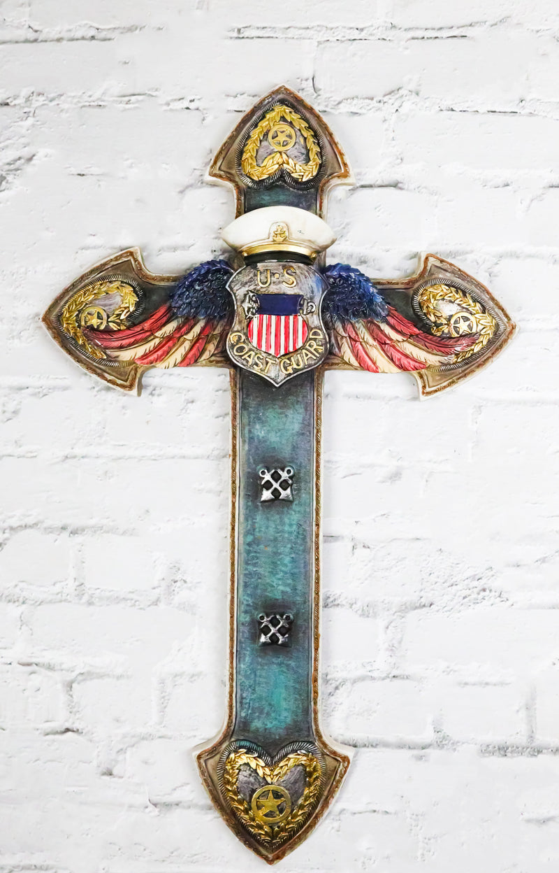 Turquoise Rustic Western US Coast Guard Eagle Wings Crest Anchors Wall Cross