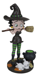 Halloween Witch Betty Boop And Pudgy Dog With Broomstick And Cauldron Figurine