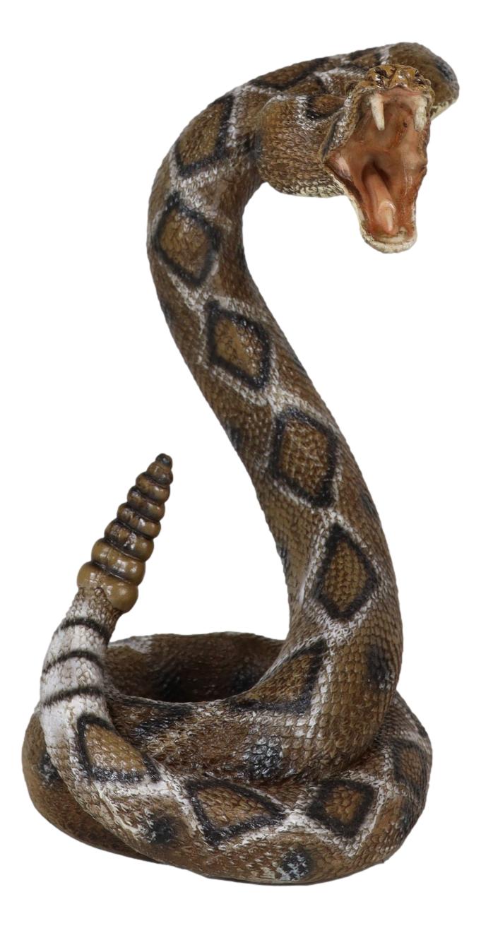 Realistic Attacking Coiled Diamondback Rattlesnake With Fangs Bared Figurine - Ebros Gift