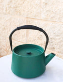 Matte Green Modern Straight Edge Design Tetsubin Larger Cast Iron Teapot 33oz