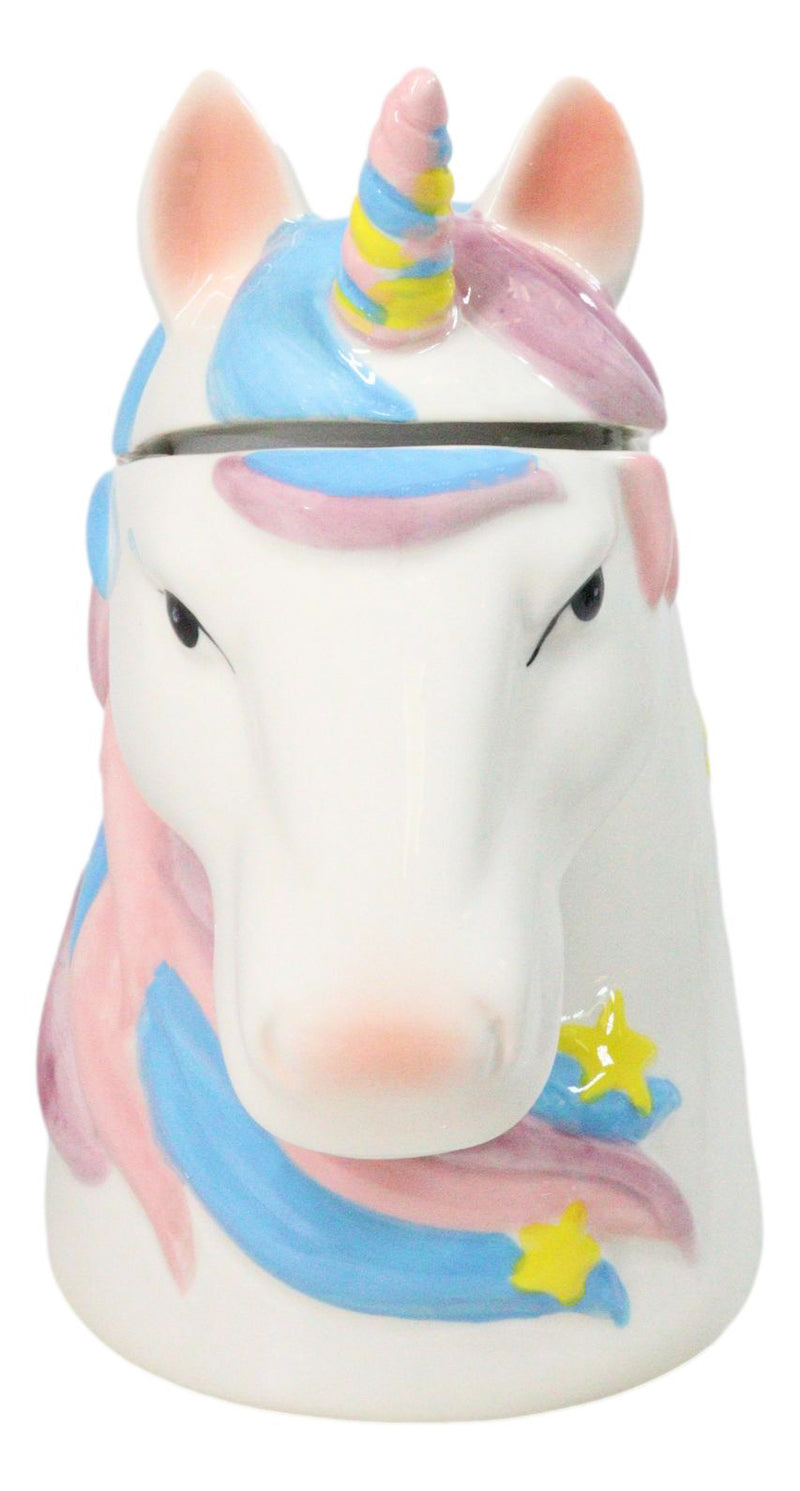 Sacred Purity White Unicorn With Rainbow Mane Horn Ceramic Cookie Jar Figurine