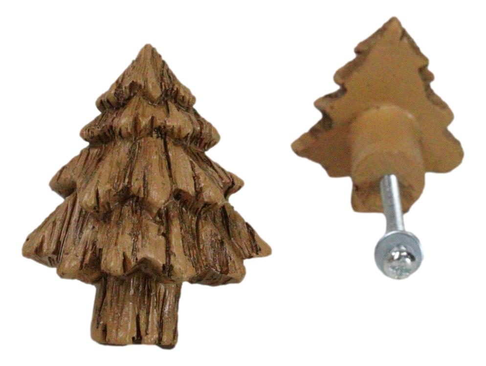 Set Of 4 Western Rustic Forest Pine Trees Faux Wooden Cabinet Door Pull Knobs - Ebros Gift