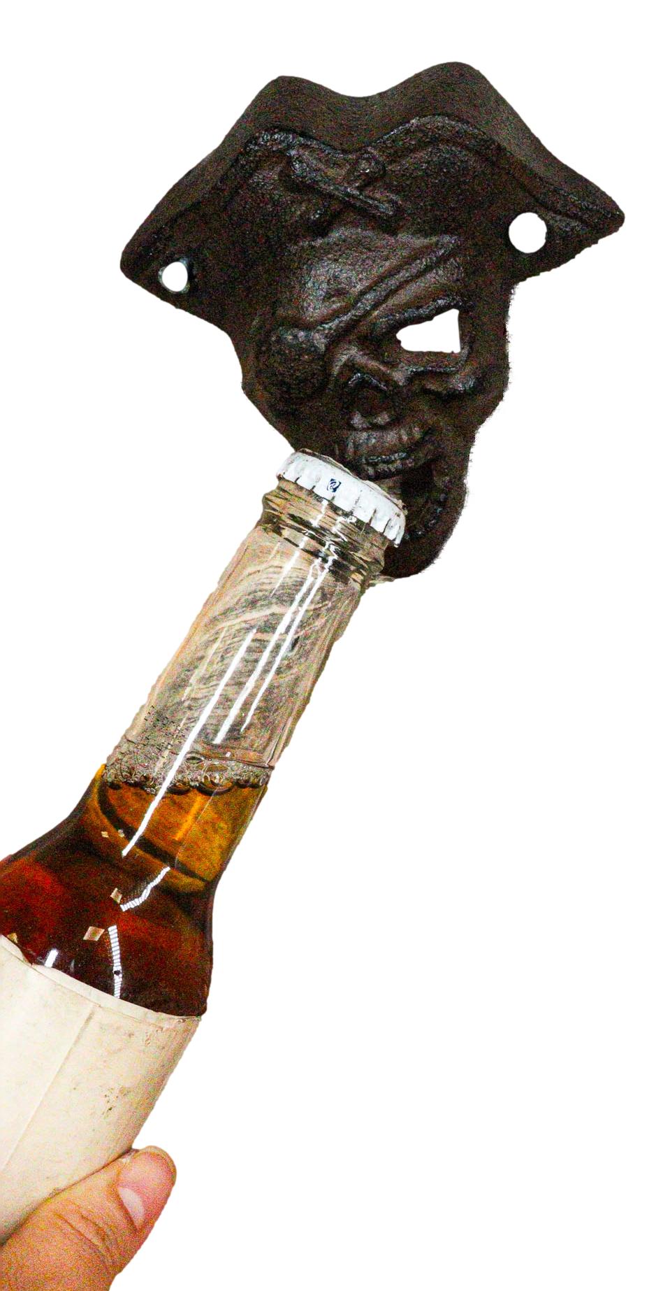Set Of 2 Rustic Cast Iron Pirate Captain Skull Eye Patch Wall Bottle Openers