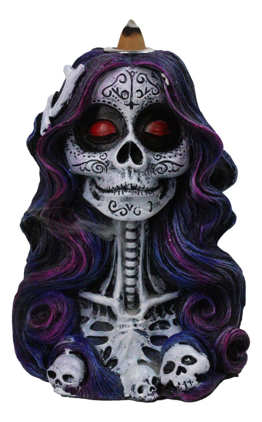 Day of the Dead Senorita Backflow Incense Burner Sugar Skull Skeleton Lady Decor