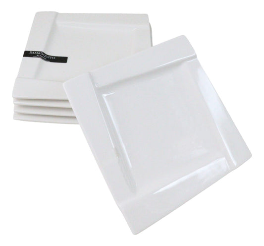 Set Of 6 Contemporary White Porcelain Square Salad Appetizer Dessert Plates 5.5"