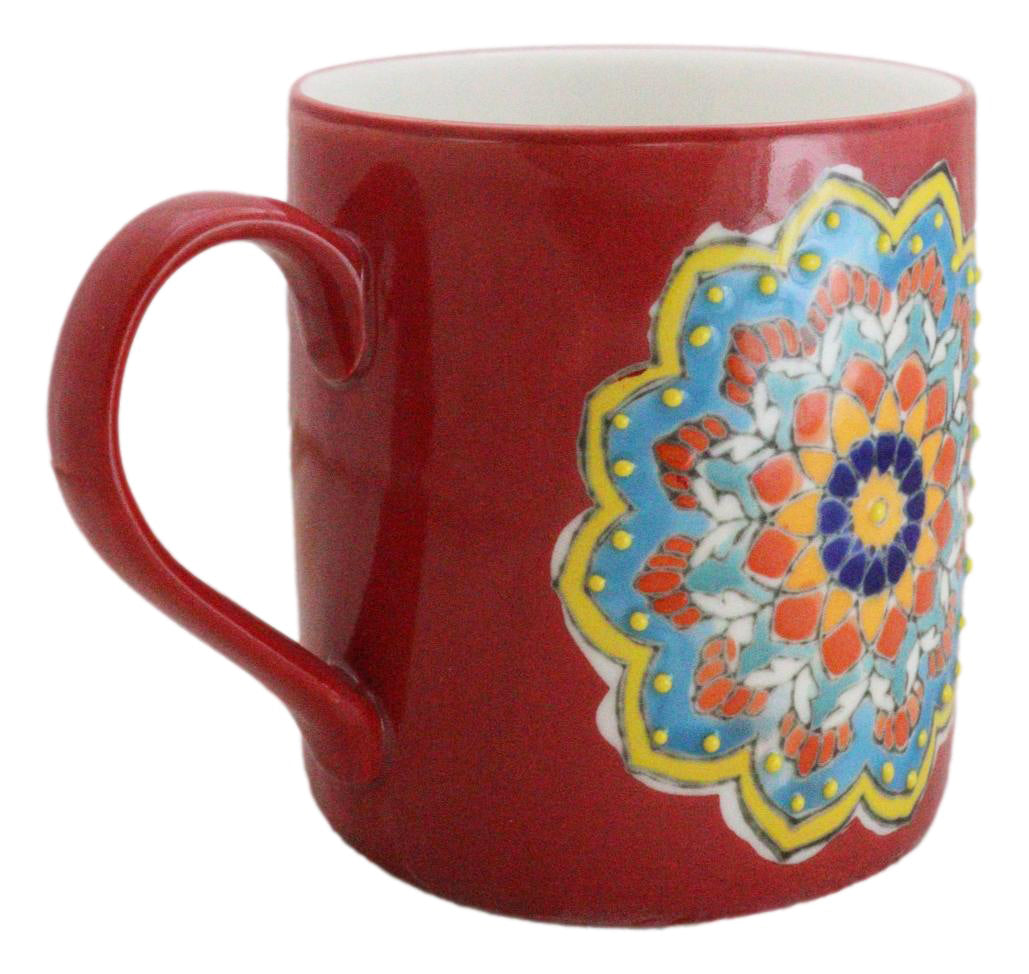 Red Muladhara Root Chakra Zen Flower Of Life Mandala Circle Ceramic Mug Cup