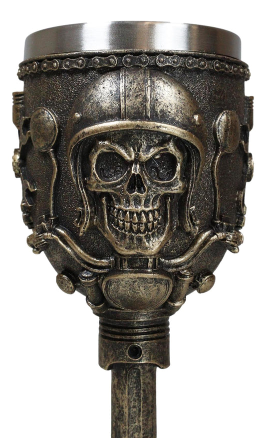 Mechanics Engineering Motohead Aviator Pilot Skeleton Cranium Skull Wine Goblet - Ebros Gift
