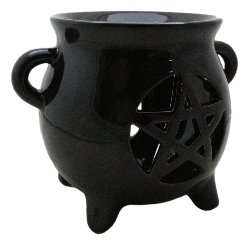 Wicca Witchcraft Pentagram Black Cauldron Essential Oil Warmer Candle Holder