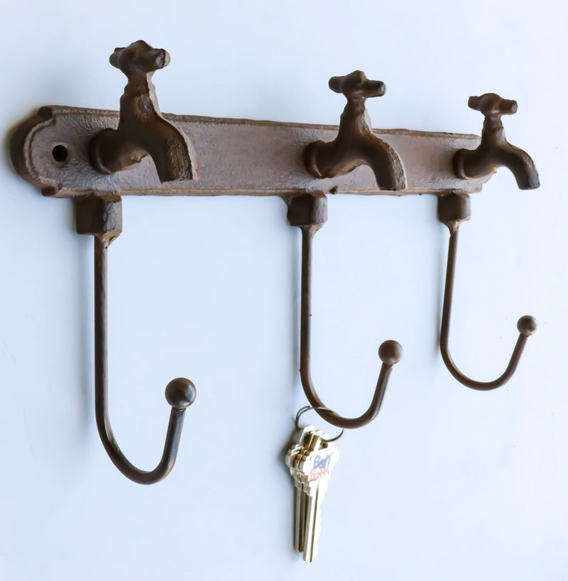 Cast Iron Vintage Rustic Farmhouse Sink Faucets 3 Pegs Triple Wall Hook Hangers