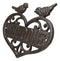 Cast Iron 2 Lovebirds Perching On Scrollwork Heart Welcome Sign Wall Plaque