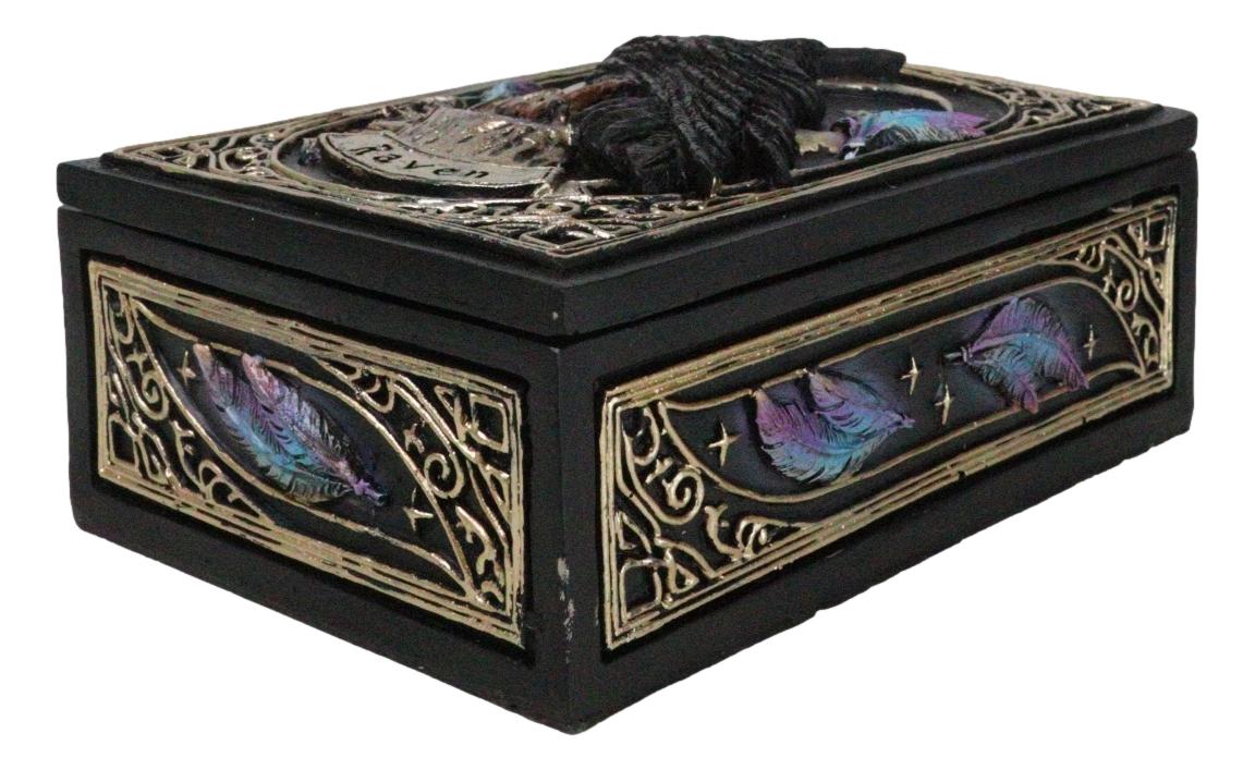 Mystic Raven Crow Crescent Moon Wicca Divination Ornate Tarot Cards Trinket Box