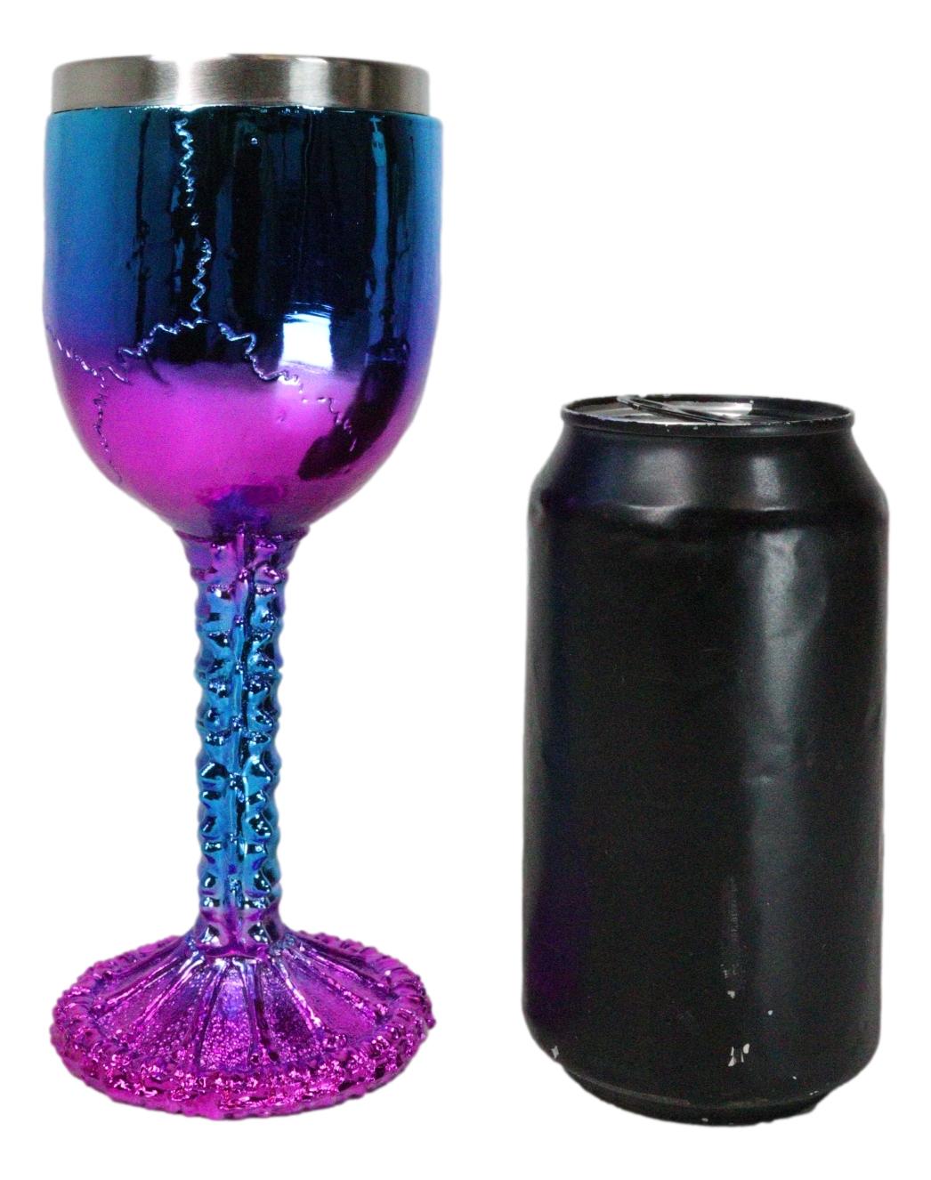 Metallic Blue And Pink Plated Skull With Skeleton Spine And Bones Wine Goblet - Ebros Gift