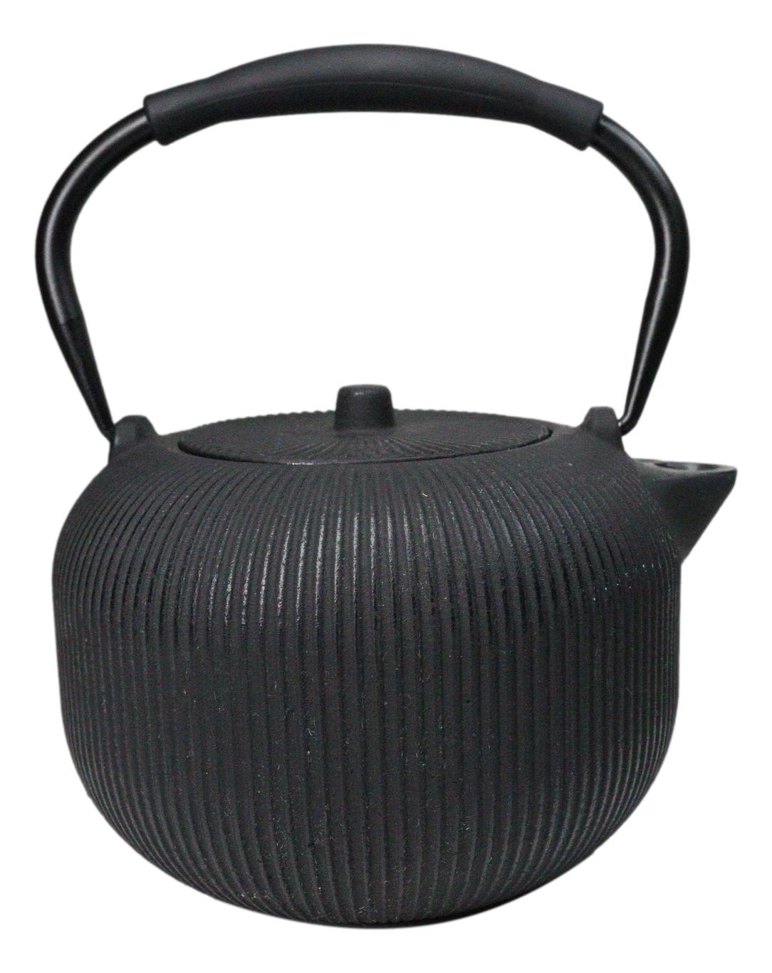 Matte Black Tokusa Vertical Lines Design Tetsubin Larger Cast Iron Teapot 33oz