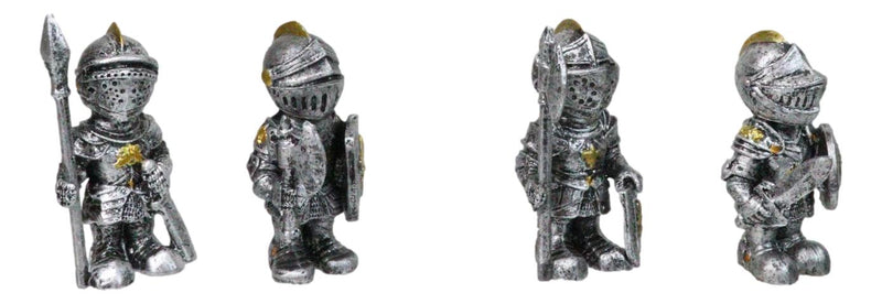 Set of 4 Medieval Suit of Armor Knights With Axe Sword Shields Mini Figurines