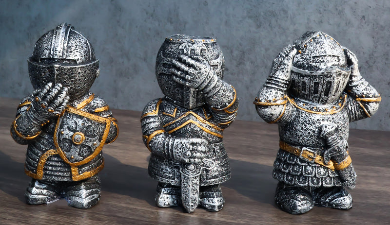 Three Wise Medieval Crusader Knights See Hear Speak No Evil Suit Of Armor Set