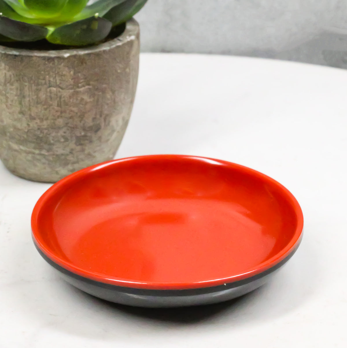 Pack Of 10 Red And Black Melamine Dipping Sauce Or Condiment Round Dishes 3"D