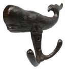 Set Of 4 Cast Iron Rustic Nautical Marine Sea Sperm Whale Double Wall Coat Hooks
