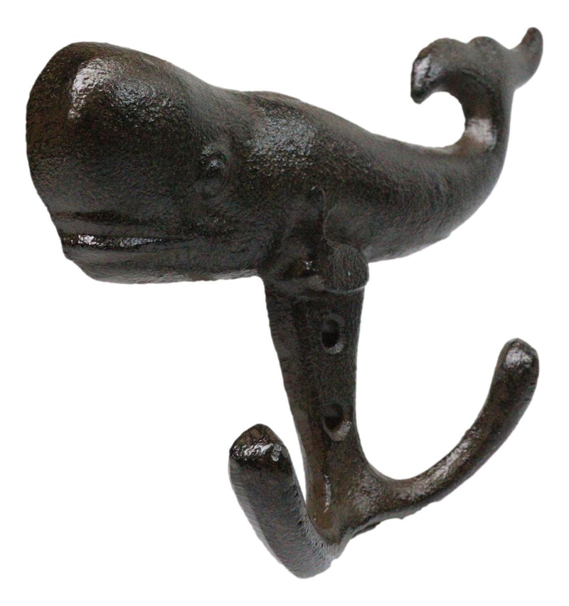 Set Of 4 Cast Iron Rustic Nautical Marine Sea Sperm Whale Double Wall Coat Hooks