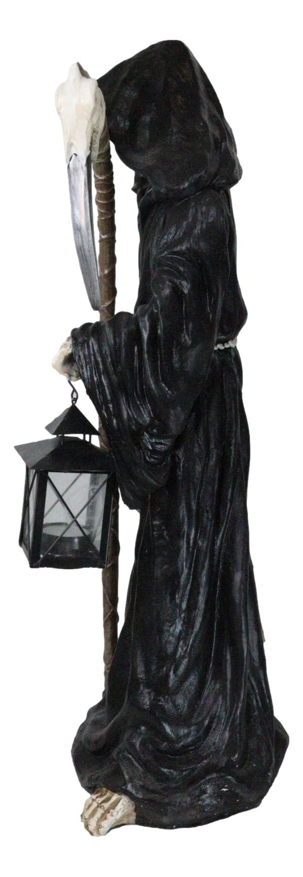 Time Waits For No Man Grim Reaper Holding Scythe And Solar LED Lantern Statue - Ebros Gift