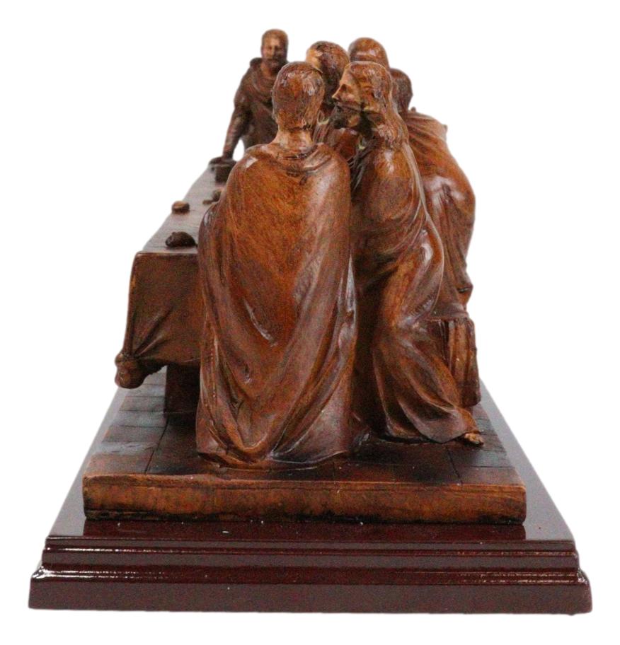 Leonardo Da Vinci The Last Supper Jesus And Disciples Faux Wooden Figurine 14"L - Ebros Gift
