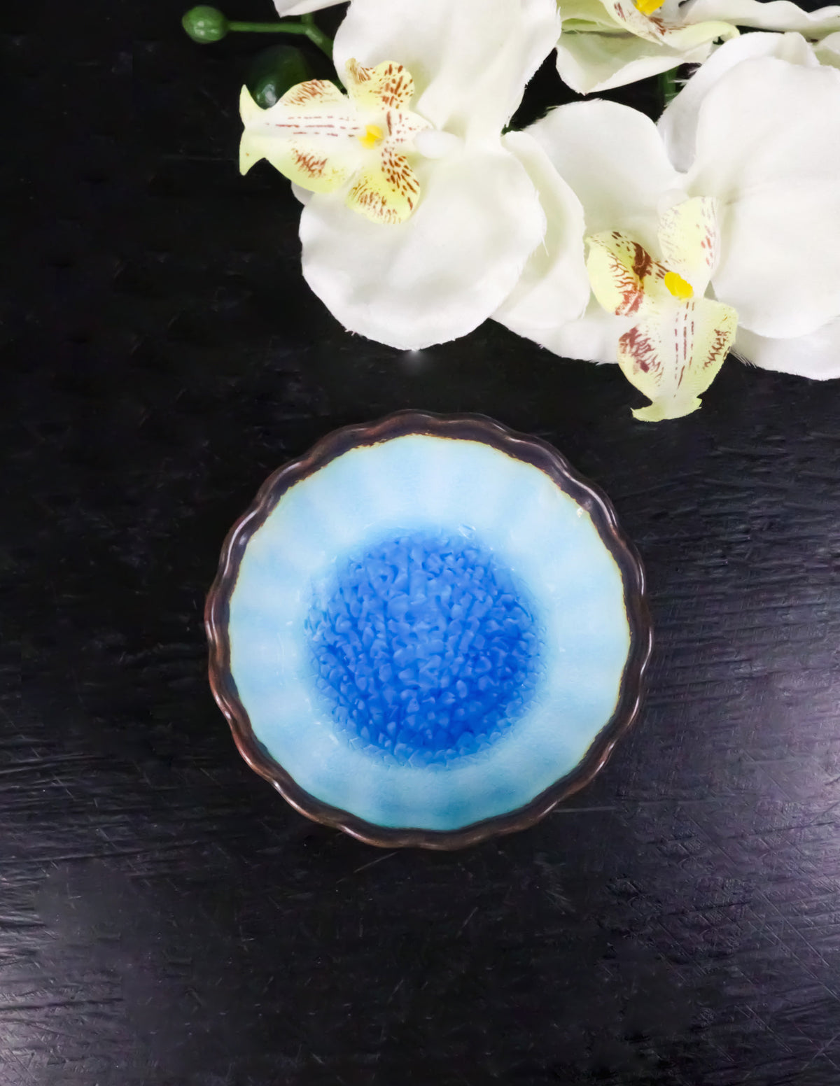 Pack Of 6 Crackle Blue Aozora Kannyu Small Round Appetizer Sauce Kozara Dishes