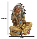 Tribal Indian Tribal Chief With Headdress Roach Smoking Peace Pipe Figurine