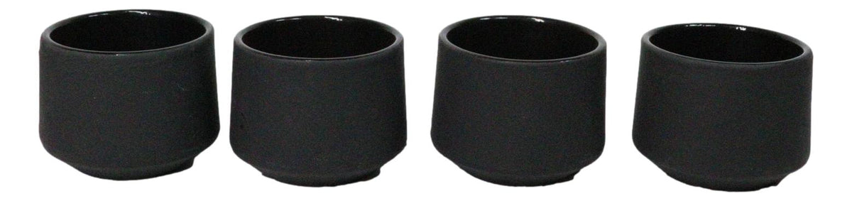 Black Modern Cylindrical Japanese Tetsubin Style Cast Iron Tea Cups Set of 4