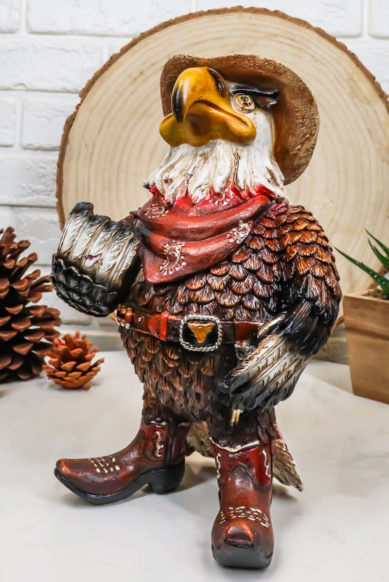 Rustic Western Country Comical Cowboy Bald Eagle Sheriff In Boots Figurine