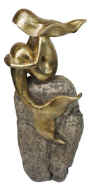 Gold Leaf Abstract Art Mermaid Siren Sitting On Ocean Pillar Rock Figurine 15"H