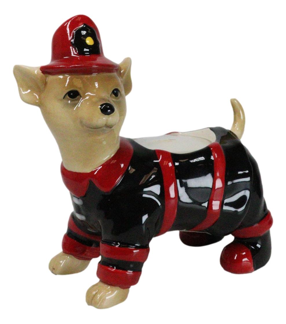 Happy Birthday Fireman Frank In Fire Gear Dog Ceramic Tea Light Candle Holder