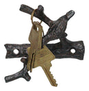 Set of 2 Cast Iron Rustic Bird Perching On Twig Branches 2-Pegs Wall Hooks