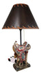 Rustic Western Cowboy Horse Saddle with Ichthys Jesus Fish Symbol Table Lamp