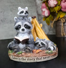 Bedtime Story Raccoon Mother & Cubs Figurine Raccoon Family Reading by Tent