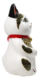 Japanese Lucky Charm White Beckoning Cat Maneki Neko Ceramic Money Bank 6"H