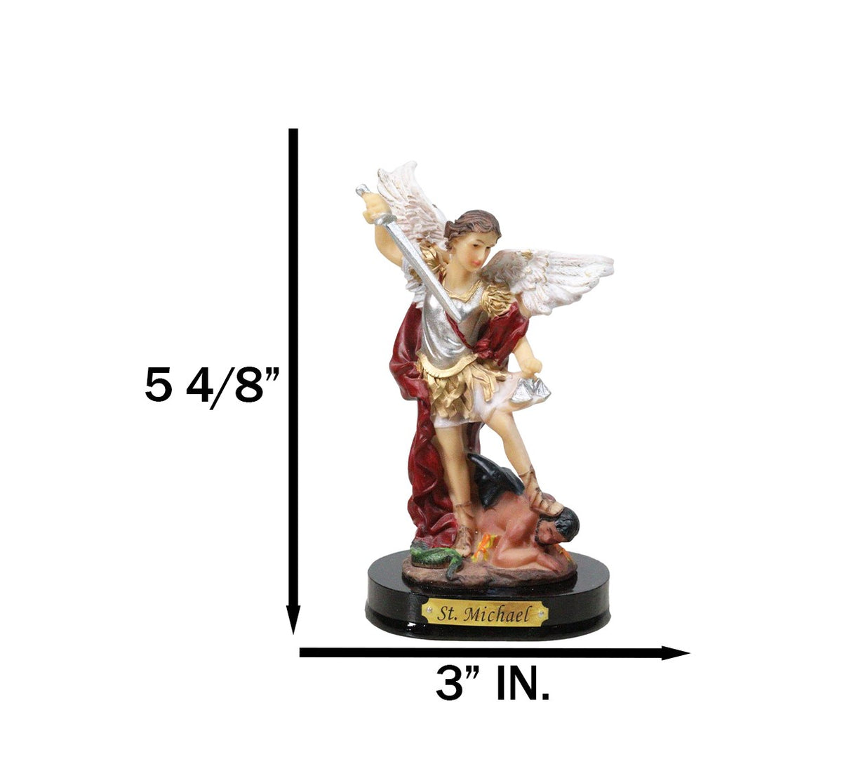 Archangel Saint Michael Wielding Sword Crushing Satan Figurine With Name Base - Ebros Gift
