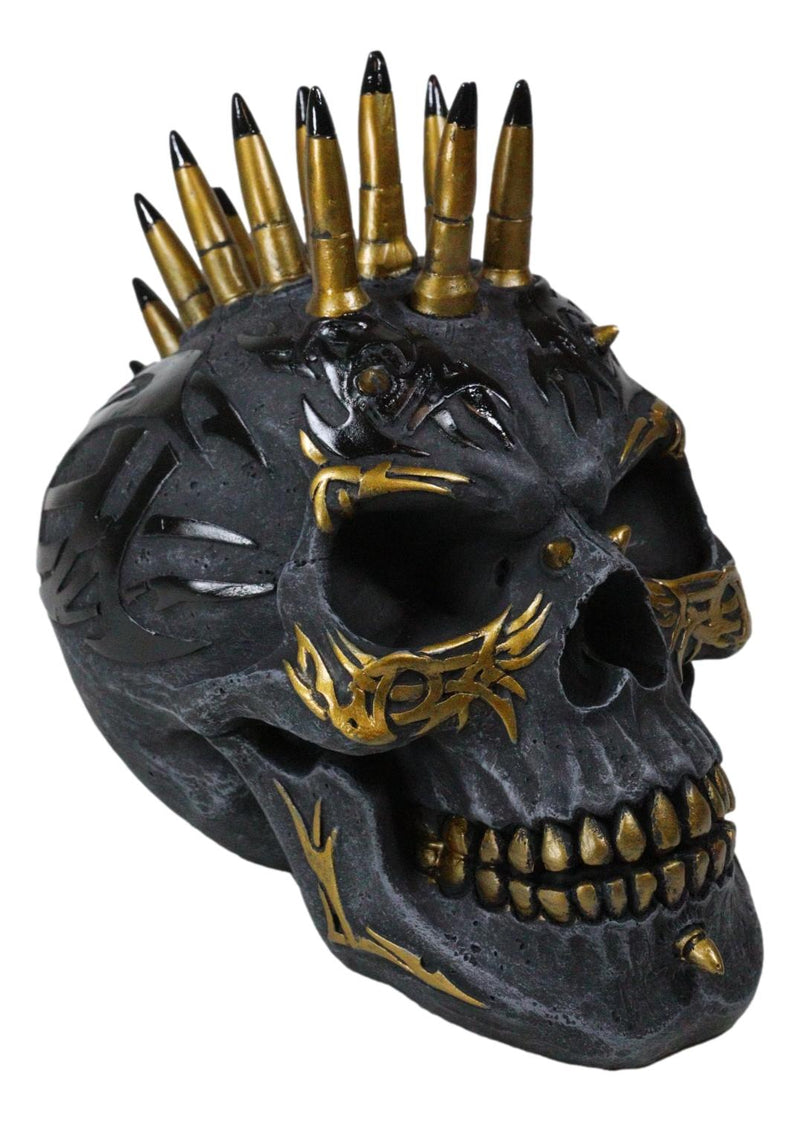 Black And Gold Bullet Shell Casings Punk Mohawk Tribal Tattoo Skull Figurine