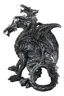 Gothic Silver Three Headed Dragon Hydra Roaring Statue 8" Tall Figurine Decor