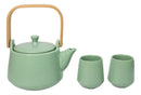 Matte Pastel Green Porcelain 22oz Teapot And 2 Tea Cups With Bamboo Tray Set