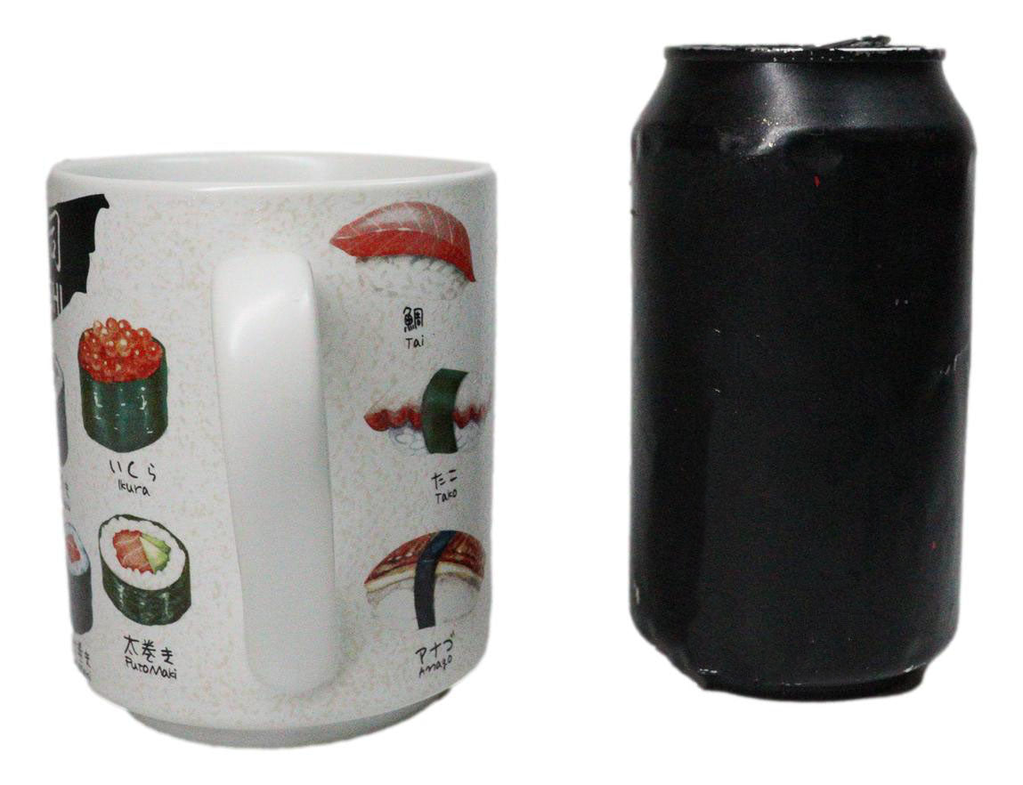 Japanese Icons Colorful Sushi Sashimi Rolls Textured Ergonomic Mug Cup 11oz