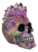 Punk Rock Rainbow Tie Dye Skull With Colorful LED Mohawk Crystal Hair Figurine